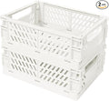 Small Pastel Plastic Storage Bins 2Pcs Foldable Pastel Crates Plastic Basket Colorful Storage Containers Baskets for Classroom Kitchen Office Bedroom Desktop Home Decor (White 9.8" x 6.5" x 3.8")