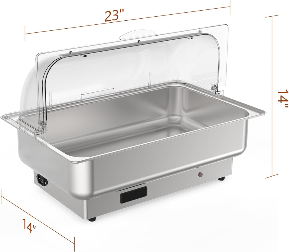 Rectangular Chafing Dish Electric Buffet Set with Temperature Control, 9QT Stainless Steel Food Servers and Warmers with 1 Full-size Pan & 2 Half-size Pan for Catering Wedding and Parties
