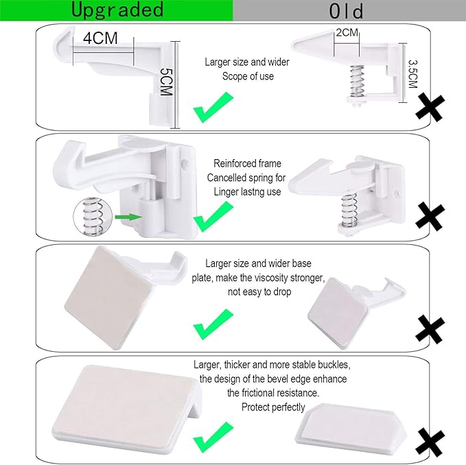 4 Pack Upgraded Invisible Baby Proofing Cabinet Latch Locks - No Drilling or Tools Required, Children Proof Cupboard Drawers Latches, Works with Most Cabinets and Drawers - Adhesive Easy Installation