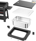 Utheer Grill Side Table Shelf for Weber Searwood 600/600XL – Foldable BBQ Prep Station with Works Cutting Board, Stainless Steel Basin, Lid & Hooks, Side Table for Weber Searwood 600 Accessories
