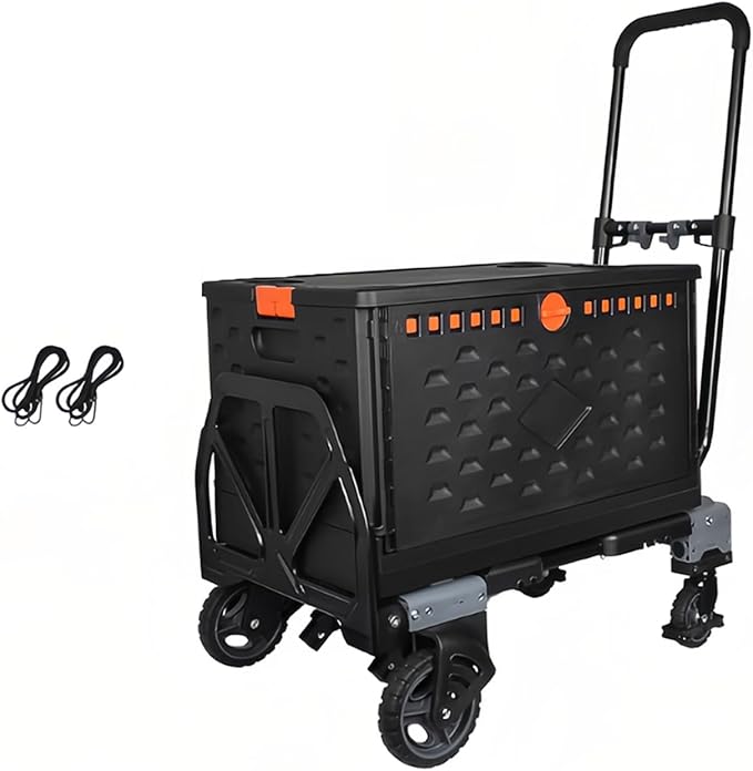 Folding Hand Truck Dolly Capacity Collapsible Heavy Duty Utility Cart with Adjustable Handle Convertible Trolley for Luggage Moving Camping Home Office (Gray Storage Bin Set, Box 55cm*36cm*33cm)