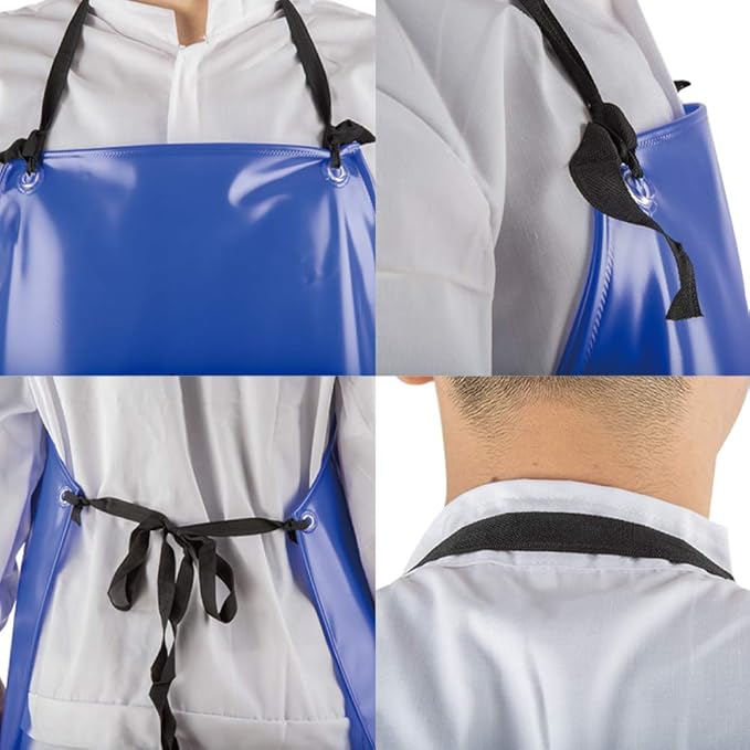 Chemical Resistant Vinyl Apron - Blue Plus Size Unisex PVC Aprons for Dishwashing,Dog Grooming,Gardening,Fish Cleaning,Lab Work（2 Pack）