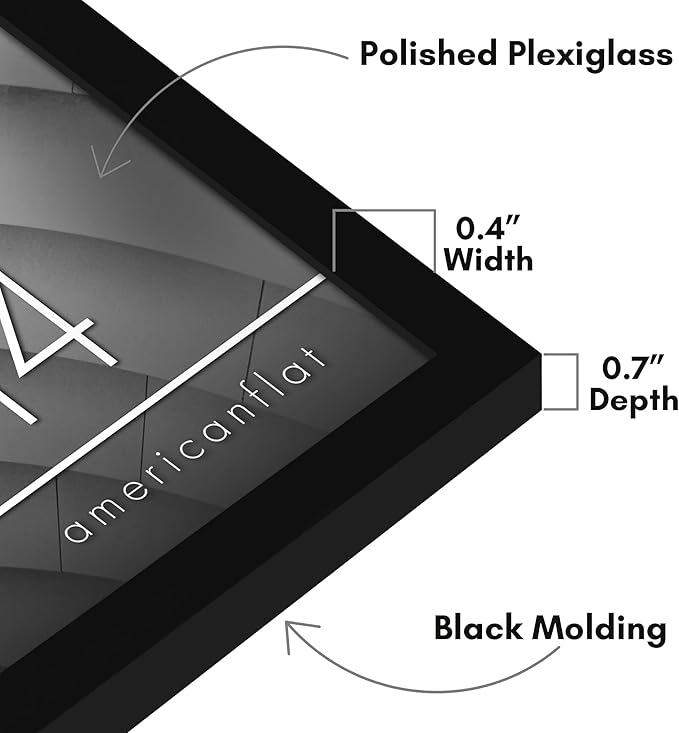 Americanflat 12x14 Picture Frame with Polished Plexiglass - Streamline Collection - Thin Border Picture Frame for Wall Display - Hanging Hardware Included - Black