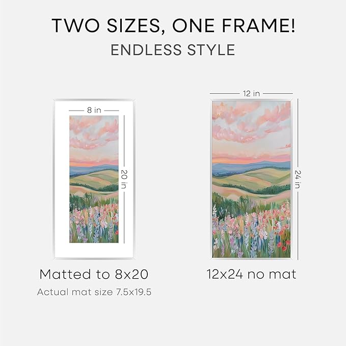 Homeforia 12 x 24 Picture Frame Silver, High End Metal 12x24 Poster Frames with Mat 8x20 Photo, 12 x 24 Silver Frames Matted to 8 x 20 Print, 24by12 Panoramic Frame, Tempered Glass, Wall Kit, Set of 1