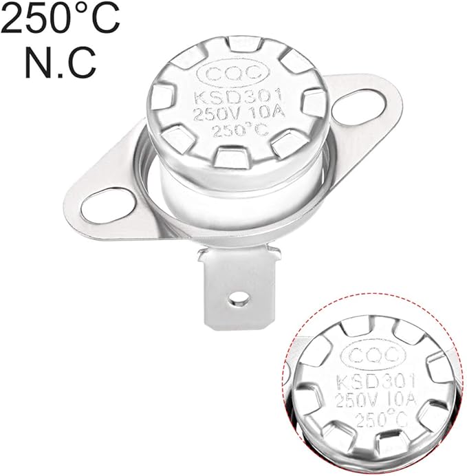 uxcell KSD301 Thermostat 250°C/482°F 10A Normally Closed N.C Adjust Snap Disc Temperature Switch for Microwaves,Oven,Coffee Maker 2pcs,Ceramic Material
