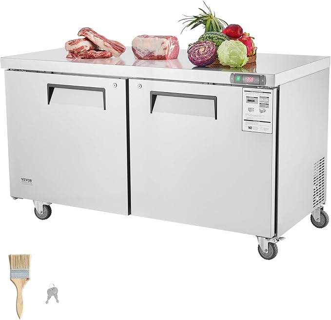 VEVOR 60" Commercial Refrigerator Sandwich & Salad Prep Table, 16.4 Cu. Ft Stainless Steel Refrigerated Food Prep Station with 2 Doors, Frost Free Refrigerator with Lock for Restaurant, Bar, Store
