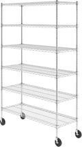 SafeRacks - NSF Certified Storage Shelves, Zinc, Heavy Duty Steel Wire Unit with Wheels and Adjustable Feet, Garage or Bakers Rack, Kitchen, Pantry Shelf - (18"x48"x72" 6-Tier) (Silver)