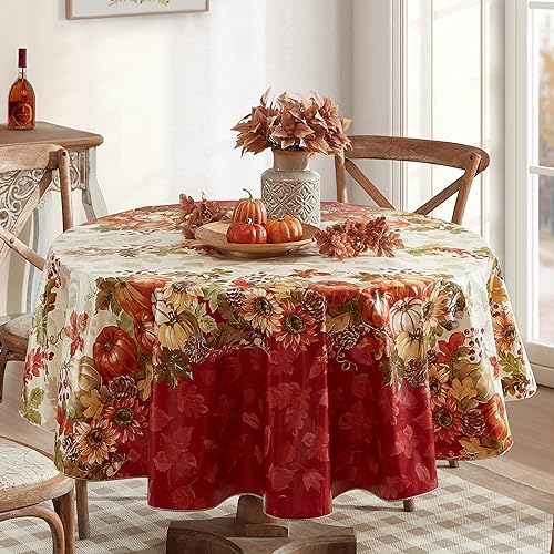 Newbridge Bountiful Fall Harvest 70 Inch Round Vinyl Tablecloth