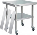 Garvee Stainless Steel Work Table, 24x24x26 Inch Commercial Food Prep Worktable with Wheels, Detachable 3-Sided Backsplash & Height-Adjustable Shelf, Heavy Duty Workbench for Kitchen Restaurant Garage