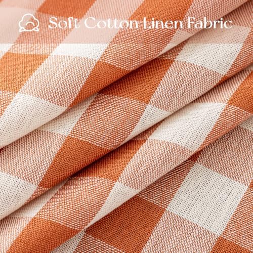 Alsoo Round Fall Gingham Tablecloth 60 inch, Orange Cotton Linen Style