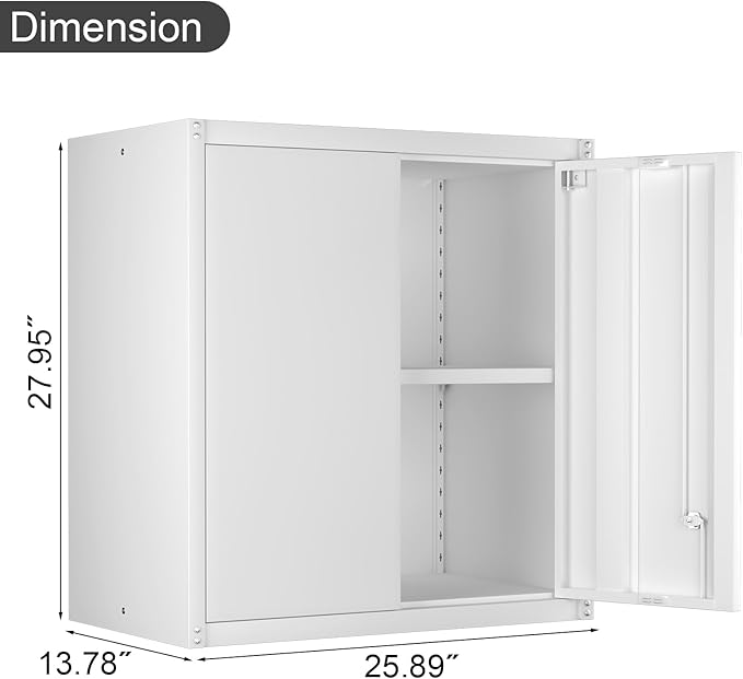 Garage Wall Cabinets,Metal Wall Cabinet for Garage with 2 Doors,Locking Wall Mount Storage Cabinet with Adjustable Shelf for Laundry,Kitchen,Basement