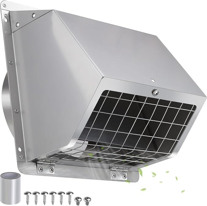 6 Inch Wall Vent Cover Dryer Vent Cover Outside,304 Stainless Steel Exhaust Vent Cover Cap with Screen and Damper,External Extractor Exterior Wall Vent Hood Air Vent for Range Hood Bathroom Fan Duct