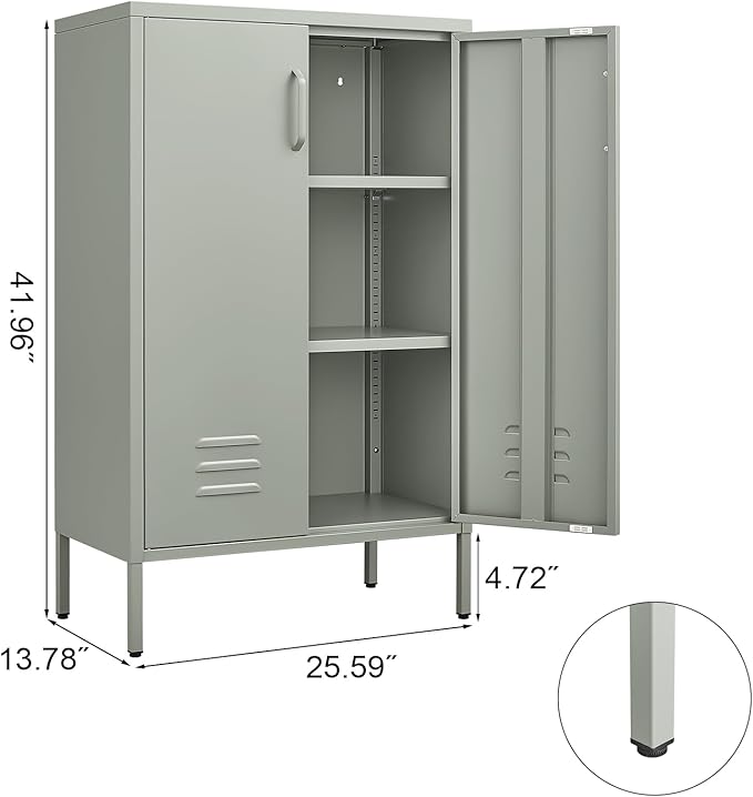 Metal Cabinet,Entryway Storage Cabinets with Adjustable Shelves,Metal Locker Cabinet for Classroom,Living Room,Grey Green