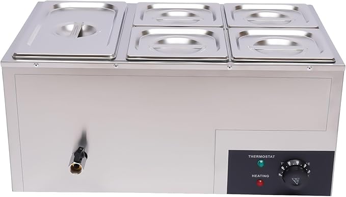 Electric Bain Marie, 600W 5-Pan Commercial Portable Steam Table Food Warmer, 20Qt Stainless Steel Canteen Buffet Warmer Electric Food Warmers and Servers for Parties, Buffets, Hotels