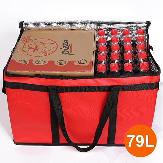 Bodaon Insulated Food Delivery Bag for Pizza Delivery, Grocery Cooler Bag, Food Warmers for Parties, Catering Supplies for Rideshare, Thermal Bags for Cold and Hot Food Carrier (Red, XXX-Large, 1-Pack