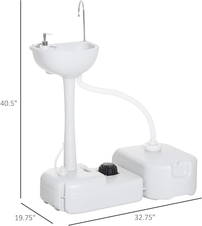 kleankin Portable Camping Sink, Handwashing Station Basin with 4.5 Gal (17 L) Tank, 6.3 Gal (24 L) Recovery Tank, Rolling Wheels & Soap Dispenser for RV, Outdoor Events, Gatherings, HDPE, White