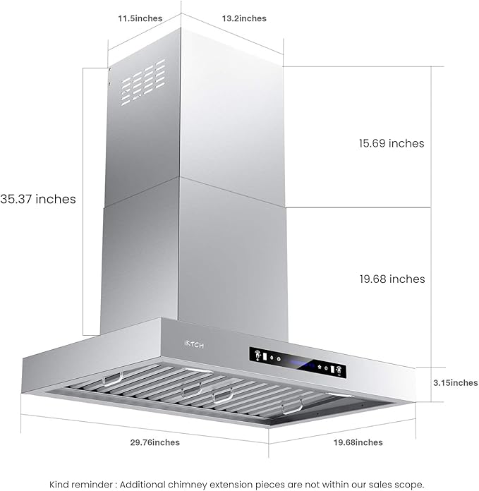 IKTCH 30 inch Wall Mount Range Hood, 900 CFM Ducted Range Hood with 4 Speed Fan, Durable Stainless Steel with Gesture Sensing & Touch Control IKP01-30