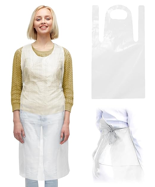 ABC PACK & SUPPLY White Plastic Disposable Aprons Adults for Painting, 28 x 46 Inches. Pack of 1000 Disposable Plastic Aprons, 1 Mil. Unisex Waterproof Polyethylene Painting Apron for Food Industry