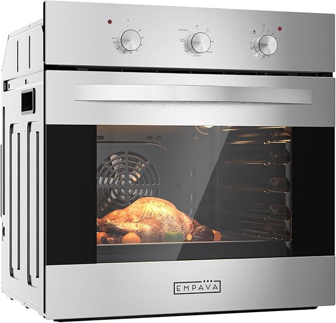 Empava 24 inch Electric Single Wall Oven with 6 Cooking Funcitons, Built-in Convection System with Mechanical Knob Control, Stainless Steel
