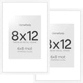 Homeforia 8x12 Picture Frame White, High End Metal 8 x 12 Poster Frames with Mat 6 by 8 for Photo, 12x8 Frame Matted to 6x8 inch Print, 8by12 Wall or Tabletop Frame, Tempered Glass, Wall Kit, Set of 2