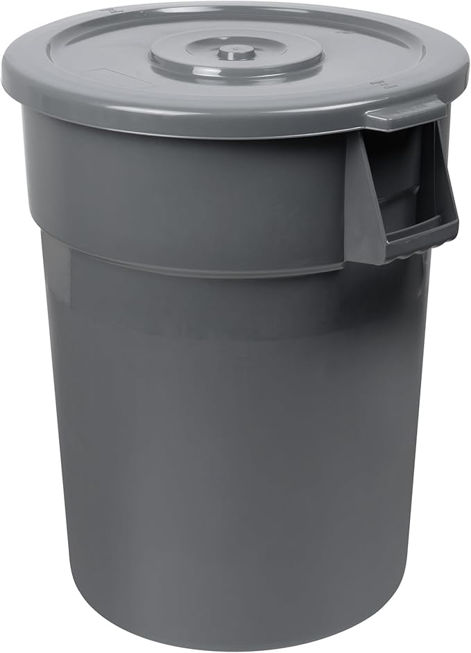 Restaurantware-LID ONLY: RW Clean Waste Container Lid, 1 Round Trash Can Cover - Waste Bin Sold Separately, For 44 Gallon Dustbin, Built-In Handle, Gray Plastic Garbage Can Cover, Heavy-Duty