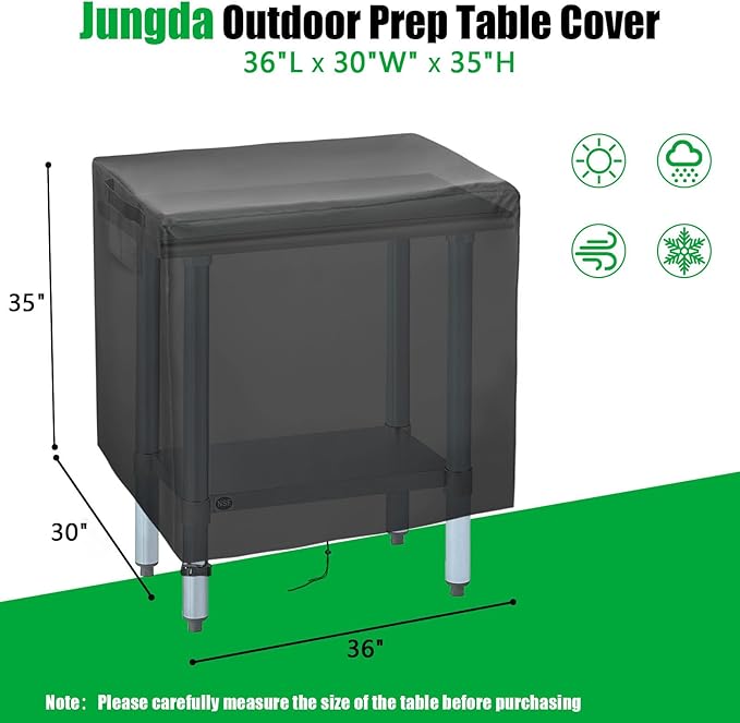 Outdoor Prep Table Cover, 36 x 30 x 35 Inch Waterproof Stainless Steel Prep Cart Table Cover for Outdoor Kitchen Grill Cart Pizza Oven