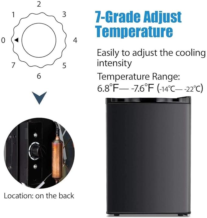 Antarctic Star 2.1 Cu.Ft Upright Freezer, Ultra-Compact Mini Freezer with Reversible Door, 7-Temp Control & Removable Shelves, Stainless Steel for Dorm, Home, Office, Black