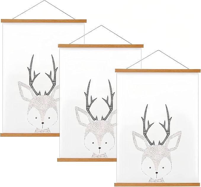 FALAMON 3 Pack Magnetic Poster Hanger Frame, 9x12 9x11 9x13 Teak Wood Magnet Poster Frame for Posters, Prints, Photos, Pictures, Maps, Scrolls, and Canvas Artwork