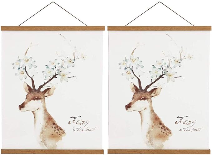 2 Pack Magnetic Poster Hanger Frame, 19x19 19x13 19x25 Light Wood Wooden Magnet Canvas Artwork Print Dowel Poster Hangers Frames Hanging Kit (Teak Wood, 19", 2 Packs)