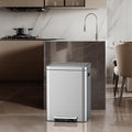 Dual Compartment Trash Can - 2 X 5.3 Gal (2 x 20L) Stainless Steel Trash Can, Double Sorting Bin with Soft Close Lids, Removable Inner Bucket, Step-on Recycling for Kitchen Home Office