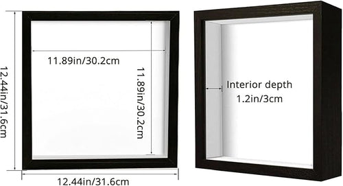 12x12 Shadow Box Frame Display Case, Wood with Plexiglass, Display Case Box for Memorabilia, Medal, Crafts,Tickets & Photos, Picture Frame for Wall and Tabletop (Black, 12x12)