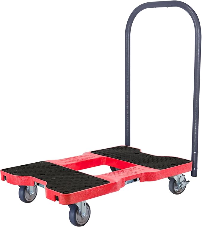 SNAP-LOC, 4 Wheel Dolly, 1,200 lb Professional E Track Push Cart Dolly, Heavy Duty Furniture Moving Cart, Modular Cargo Platform, Made in USA, Red