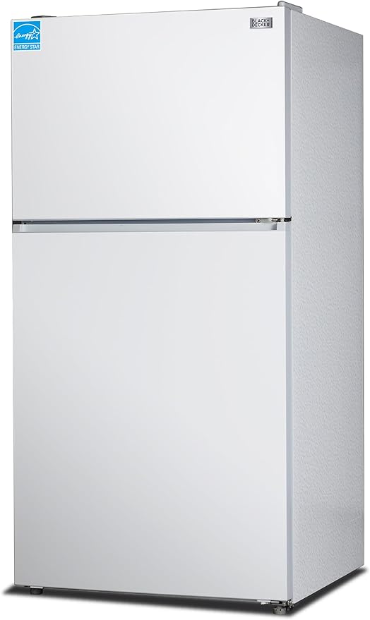 BLACK+DECKER 24 Cu. Ft. Top Mount Refrigerator with Ice Maker, 2-Door Refrigerator with Top Freezer, Freezer with Icemaker and Adjustable Temperature Control, ENERGY STAR, BR2400JIMW, White
