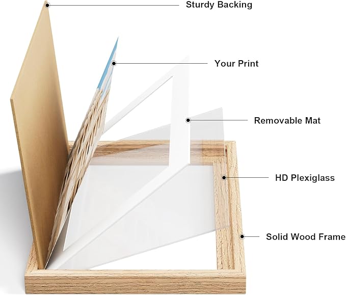 Vittanly 4x6 Picture Frame Set of 2, Solid Wood Frame for Wall or Tabletop, Display Photo 3.5x5 with Mat or 4x6 without Mat, Natural