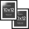 Homeforia 10x12 Picture Frame Black Wood, High End Oak 10x12 Poster Frames with Mat 8x10, 10 x 12 Wooden Frame Matted to 8 x 10 inch Photo, 12x10 Thin Hanging Frame, Tempered Glass, Wall Kit, Set of 2