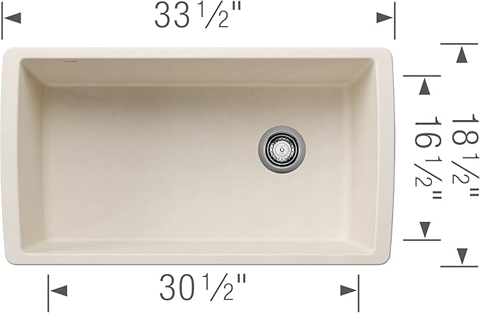 BLANCO 443071 Diamond Silgranit Super Single Undermount Kitchen Sink, 33.5" L X 18.5" W - Soft White