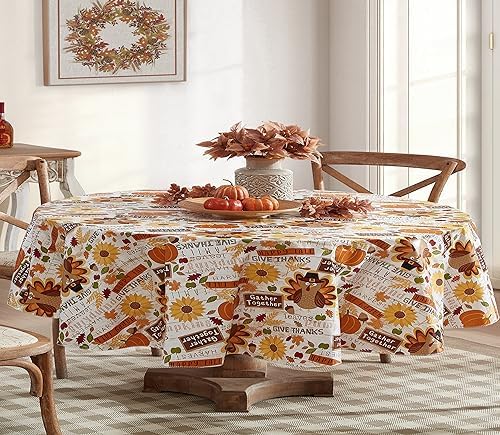 Newbridge Happy Thanksgiving Turkey 60 x 84 Inch Oval Vinyl Tablecloth