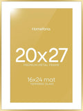 Homeforia 20x27 Picture Frame Gold, High End Metal 20x27 Poster Frames with Mat 16x24 Photo, 20 x 27 Gold Frame Matted to 16 by 24 Print, 27by20 Thin Hanging Frames, Tempered Glass, Wall Kit, Set of 1
