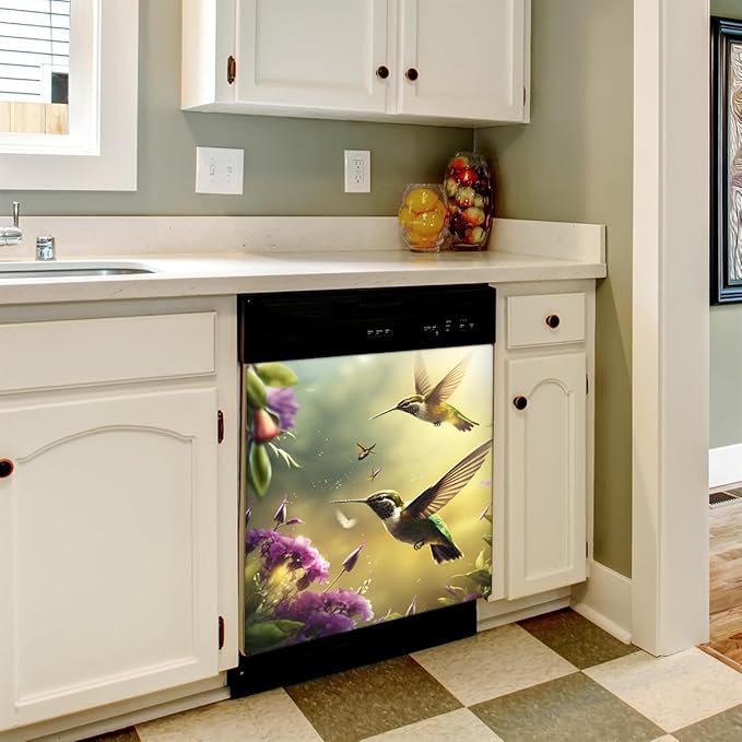 Hummingbird Flower Dishwasher Magnet Cover, Reusable Refrigerator Panel Stickers Microwave Front Door Covers Magnets for Kitchen Home Appliances Holiday Party Decorations 23 X 26 in