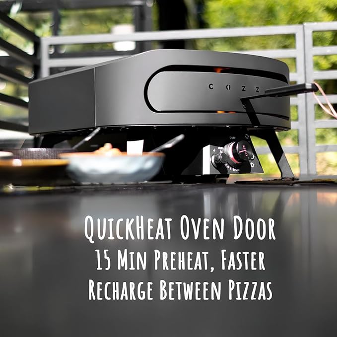 13" Gas Pizza Oven with Rotating Pizza Stone for Easy Restaurant-Style Pizza at Home – Triple Burner, Built-In Thermometer, Fast 15-Min Preheat, Portable Outdoor Pizza Oven