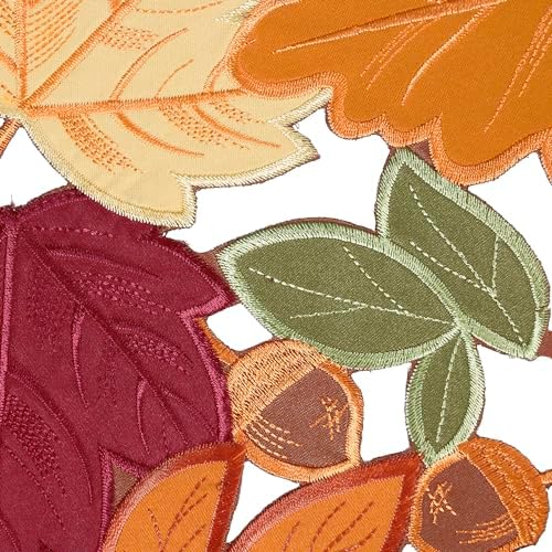 OWENIE Fall Table Runner, Thanksgiving Table Runner 120 Inches Extra Long, Harvest Leaves Home Decor for Autumn Season, Cutwork Embroidered Leaf Decoration for Holiday, 13 x 120 Inches Dresser Scarf