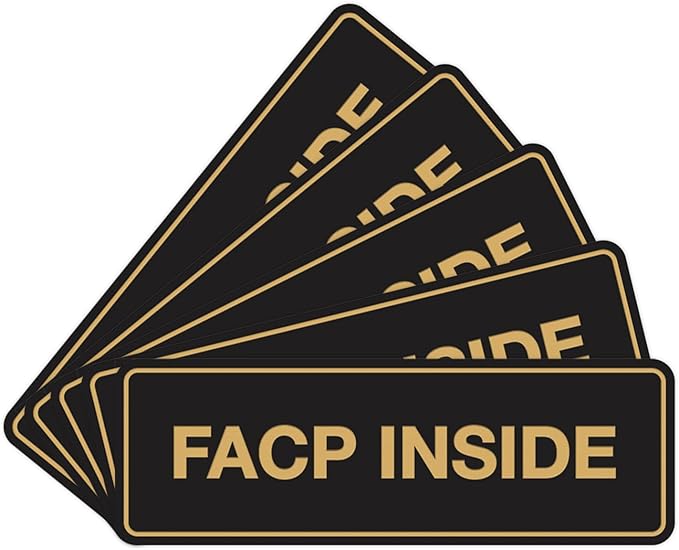 Signs ByLITA Standard FACP Inside Sign | Fire Safety Signage (Black/Gold) - Small 5 Pack
