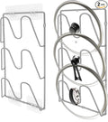 2 Pack Pot Lid Organizer Rack, 6 Tier Hanging Pot Lids Holder Inside Cabinet Door, No Drilling Adhesive Wall Mounted Pan Lid Organizer, Kitchen Cooking Lid Storage Rack for Cupboard (Silver)