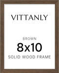 Vittanly 8x10 Picture Frame, Solid Wood Frame with Plexiglass, Includes 5x7 Mat, Wall Hanging or Tabletop for Home Decor, Brown, 1 Pack