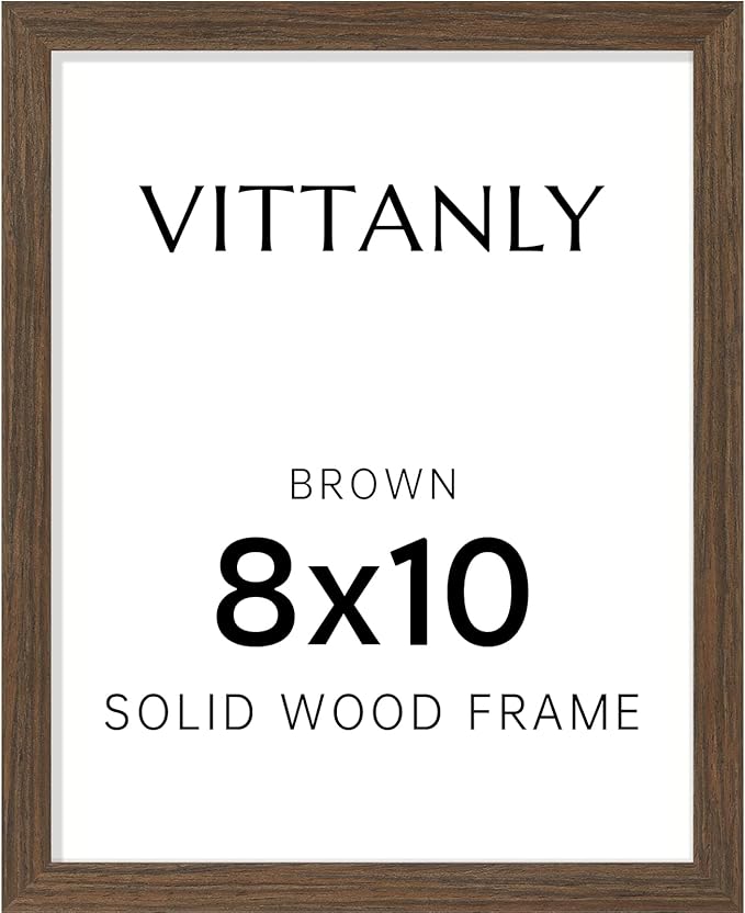 Vittanly 8x10 Picture Frame, Solid Wood Frame with Plexiglass, Includes 5x7 Mat, Wall Hanging or Tabletop for Home Decor, Brown, 1 Pack