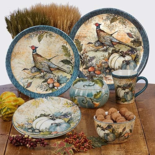 Harvest Gatherings 11" Ceramic Dinner Plates, Set of 4 – Autumn Wildlife Pheasant Theme – Rustic Farmhouse Tableware for Thanksgiving, Fall Dinners, Holiday Meals, and Nature-Inspired Entertaining