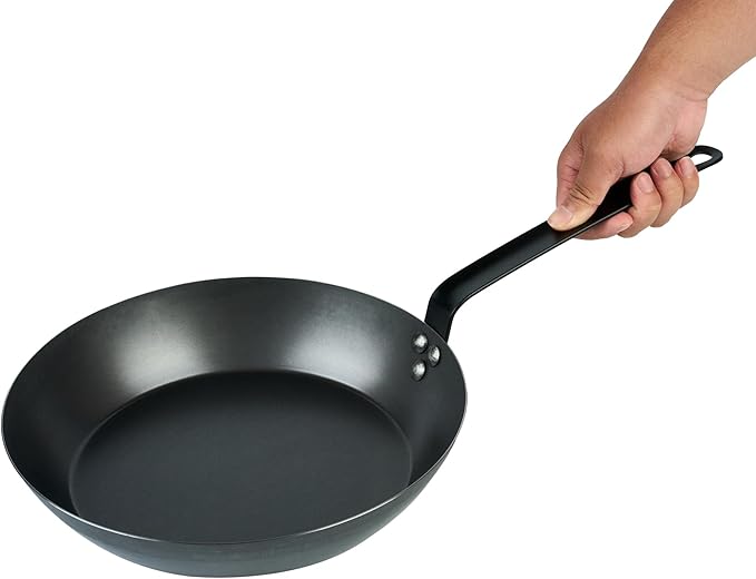Met Lux 12 Inch Fry Pans, 6 Lightweight Frying Pans - Induction-Ready, Triple-Riveted, Black Carbon Steel Cooking Skillets, Durable, For Searing, Sauteing, And Browning Food - Restaurantware