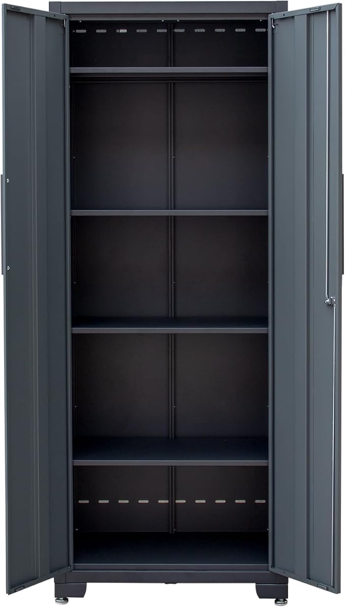 Metal Garage Storage Cabinet with 4 Adjustable Shelves and Locking Doors 75-inch Tall Tool Organizer Steel Lockers for Home, Office, Warehouse, Garage, 1Pc (Assembly Required)