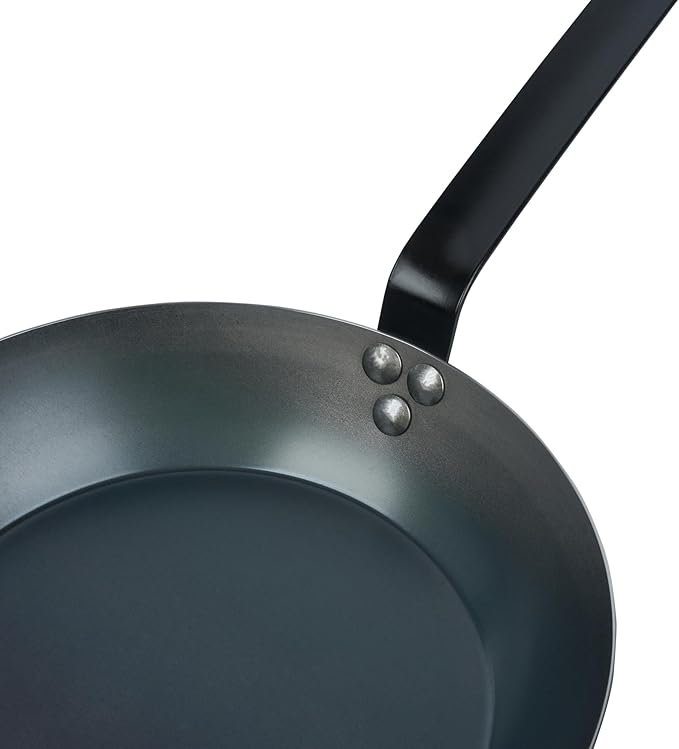 Restaurantware-Met Lux 10 Inch Fry Pan, 1 Lightweight Frying Pan - Induction-Ready, Triple-Riveted, Black Carbon Steel Cooking Skillet, Durable, For Searing, Sauteing, And Browning Food