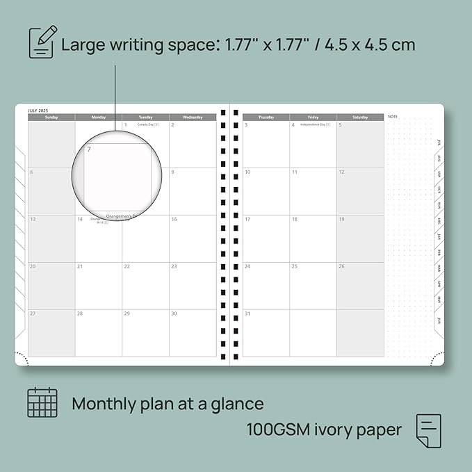 POPRUN Planner 2025-2026 (Large - 8.5'' x 10.5'') Academic Weekly Calendar (July 2025 - June 2026) with Hourly Time Slots, Monthly Tabs, 100GSM Thick Papers, Spiral Leather Cover - Green
